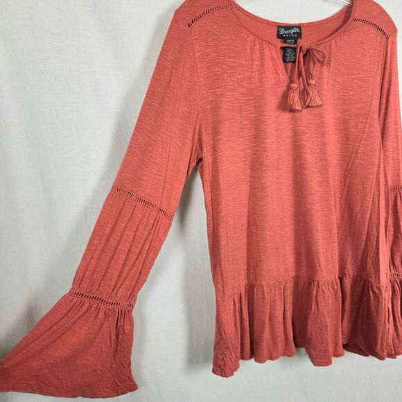 Wrangler Retro Womens Boho Peasant Top Rust Orange L - Picture 3 of 6